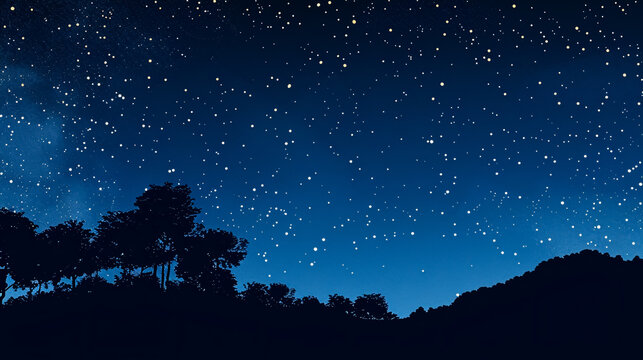 Star-Filled Night Sky: A star-filled night sky above a silhouetted landscape, showcasing the vastness and beauty of the cosmos.