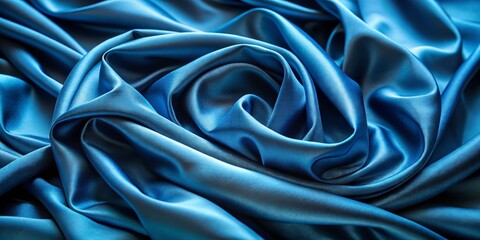 Fototapeta premium Abstract Blue Silk Drape Swirling Texture, Close-up Composition, Luxurious Fabric, Blue Satin Background Silk, Texture