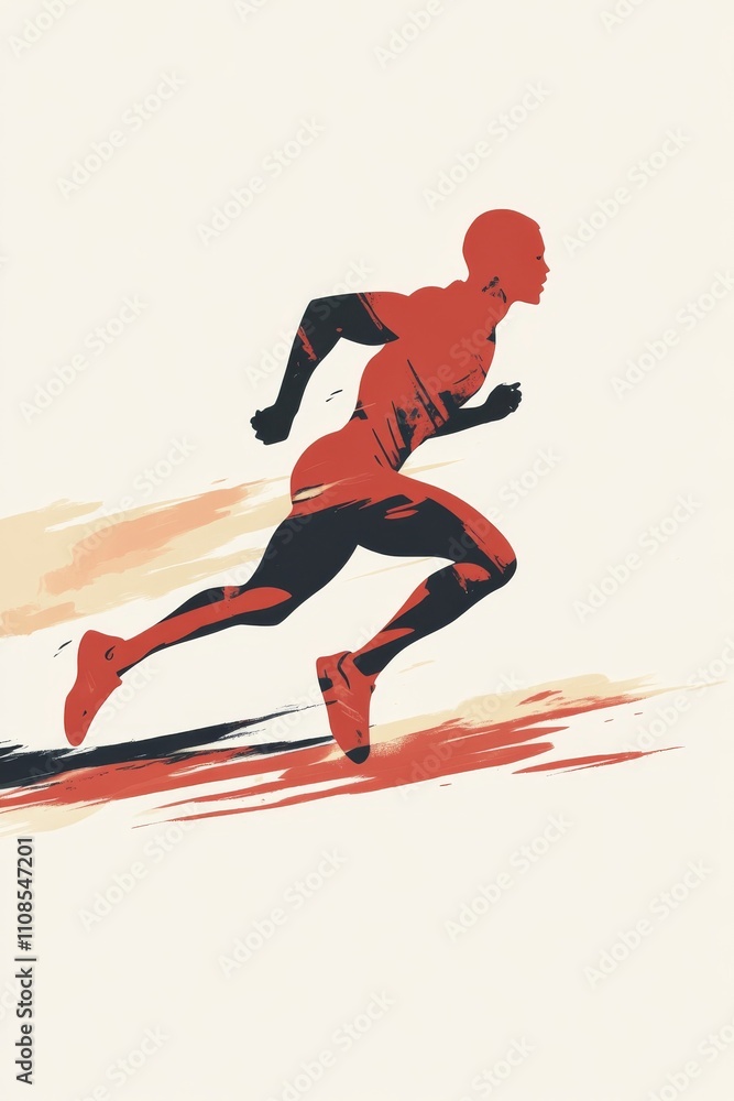 Poster clean, minimal depiction of a runner sprinting forward with resolve.