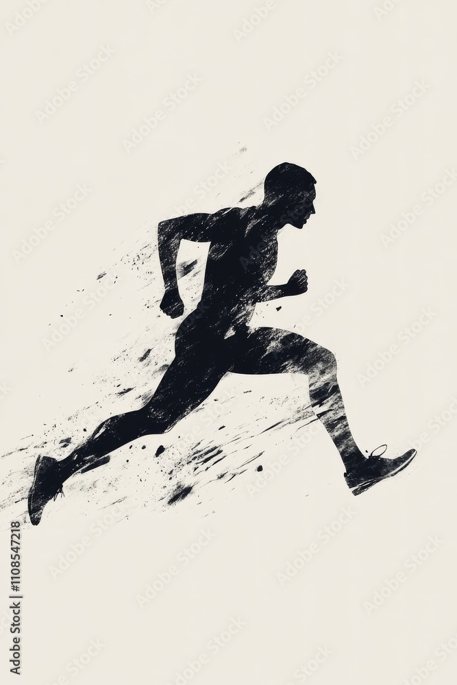 Poster clean, minimal depiction of a runner sprinting forward with resolve.