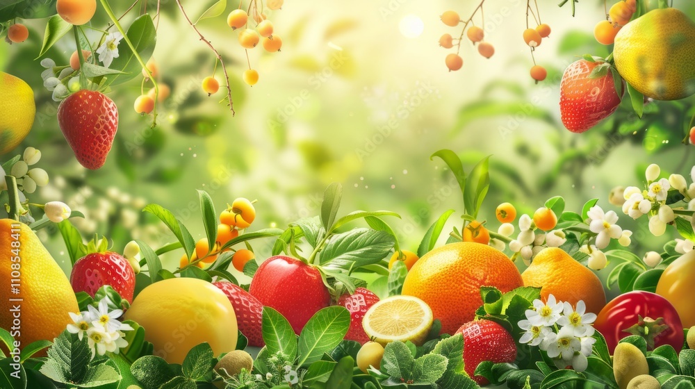 Poster spring fruit scene designed to integrate seamlessly with your text or graphics