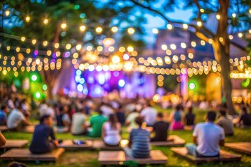 Fototapeta premium Abstract blurred people in night festival city park bokeh background
