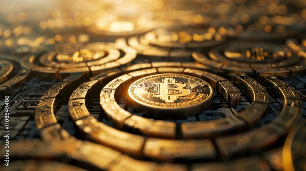 Poster a labyrinth of crypto coins each one holding its own value and potential for prosperity.