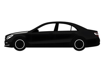Black car silhouette, isolated modern sedan vector, sleek automotive design, luxury vehicle illustration, minimalist car profile, stylish transportation graphic, contemporary car icon