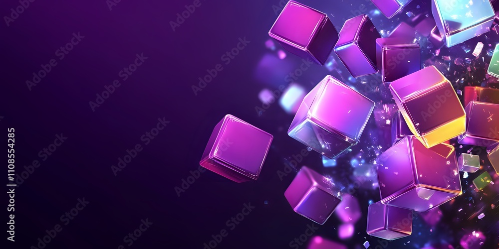 Poster vibrant colorful cubes abstract 3d digital art: dynamic movement and shimmering reflections