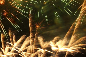 Abstract Christmas background. Fireworks. Long exposure.