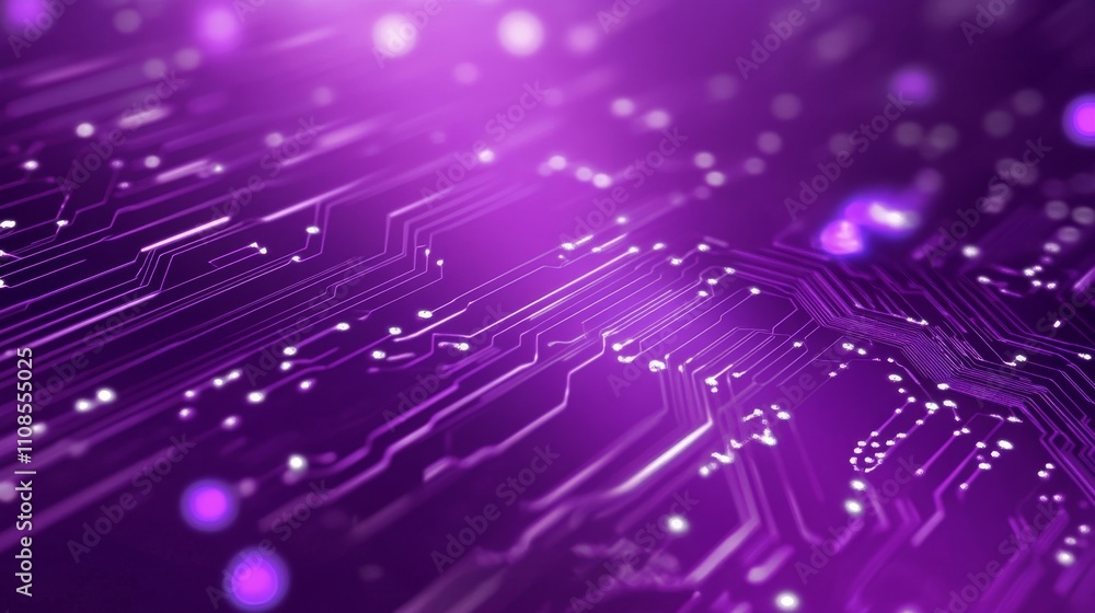 Poster abstract futuristic circuit design with glowing purple technology background featuring intricate net