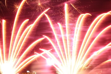 Abstract Christmas background. Fireworks. Long exposure.