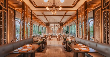 Fototapeta premium Elegant Dining Area with Natural Light and Modern Decor