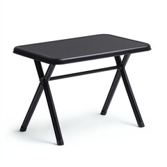 Fototapeta premium A simple, foldable black table with a rectangular top and crossed legs, ideal for various uses in home or outdoor settings.