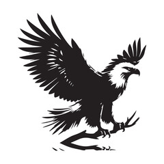 Fototapeta premium Black and white silhouette of eagle sitting in his nest, Flying Bald Eagle black and white Silhouette vector, A Bald Eagle black Silhouette Vector isolated on a white background