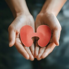 Hands holding a kidney-shaped paper to raise awareness for adrenal health and disorders, emphasizing Adrenal Health Awareness Month and the importance of endocrine health.