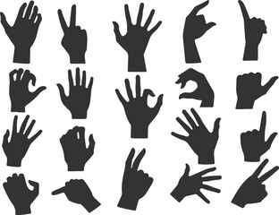 Obraz premium Set of hand gestures. Multiple hand gestures in various positions, vector illustration. Hand gestures vector