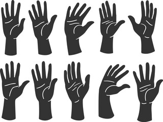 Obraz premium Set of hand gestures. Multiple hand gestures in various positions, vector illustration. Hand gestures vector