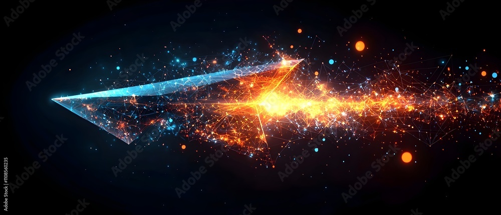 Poster a stunning abstract representation of a glowing arrow, symbolizing progress and direction, set again