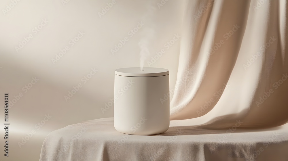 Poster a compact humidifier in matte white, displayed on a neutral background for a clean look.