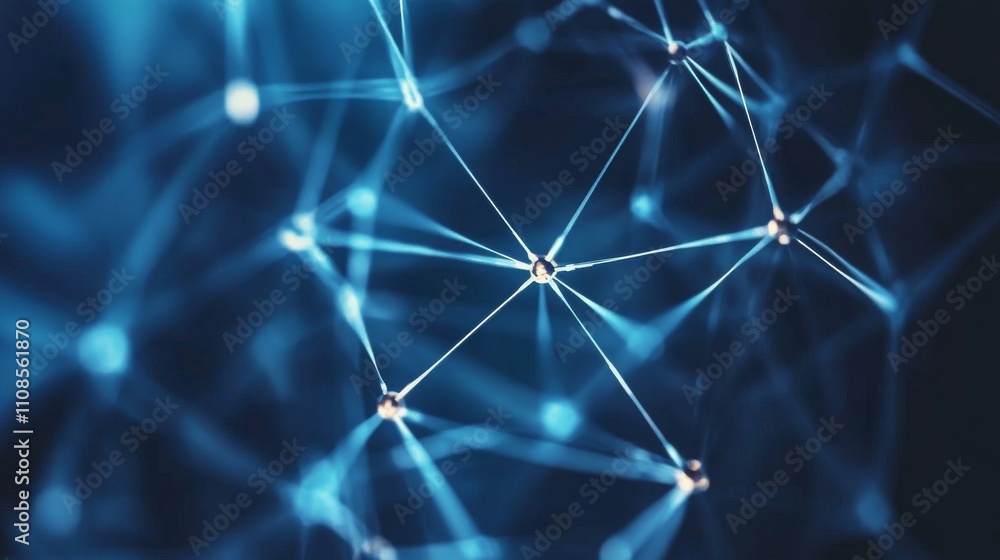 Poster featuring a futuristic network of interconnected lines, nodes, and digital elements, creating a visu
