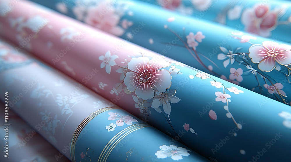 Poster elegant collection of bold wallpaper samples displaying floral patterns with soft colors in a visual