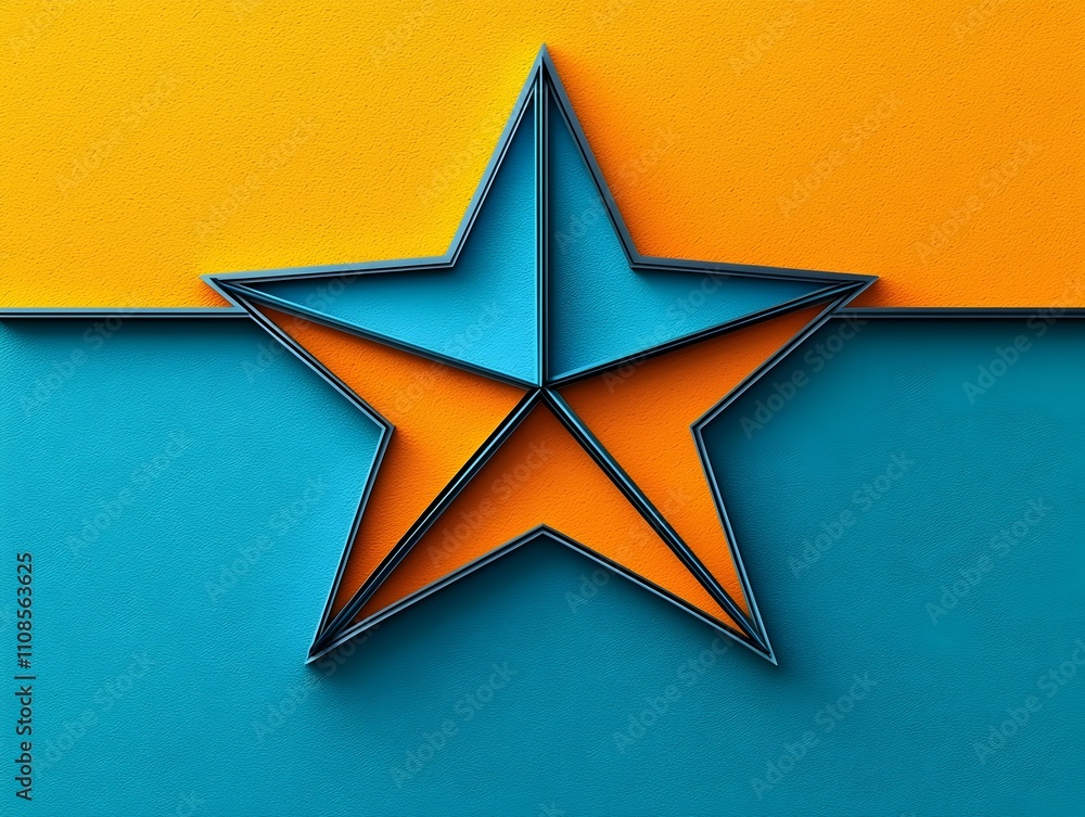 Poster a vibrant star design with a turquoise and orange color scheme, creating a striking visual contrast.