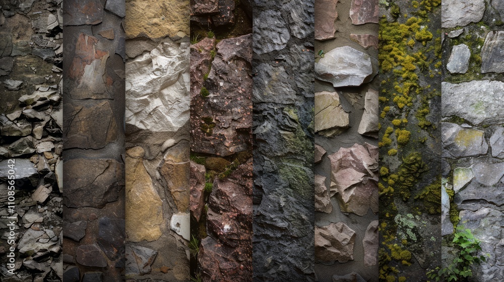 Poster different textures and colors of rocks and stones. the variety of textures and colors creates a sens