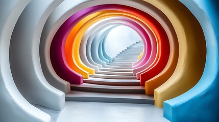Obraz premium A Captivating Vision of Colorful Curved Swirls Leading Through a Hypnotic Passageway with Mesmerizing Patterns and Vibrant Hues