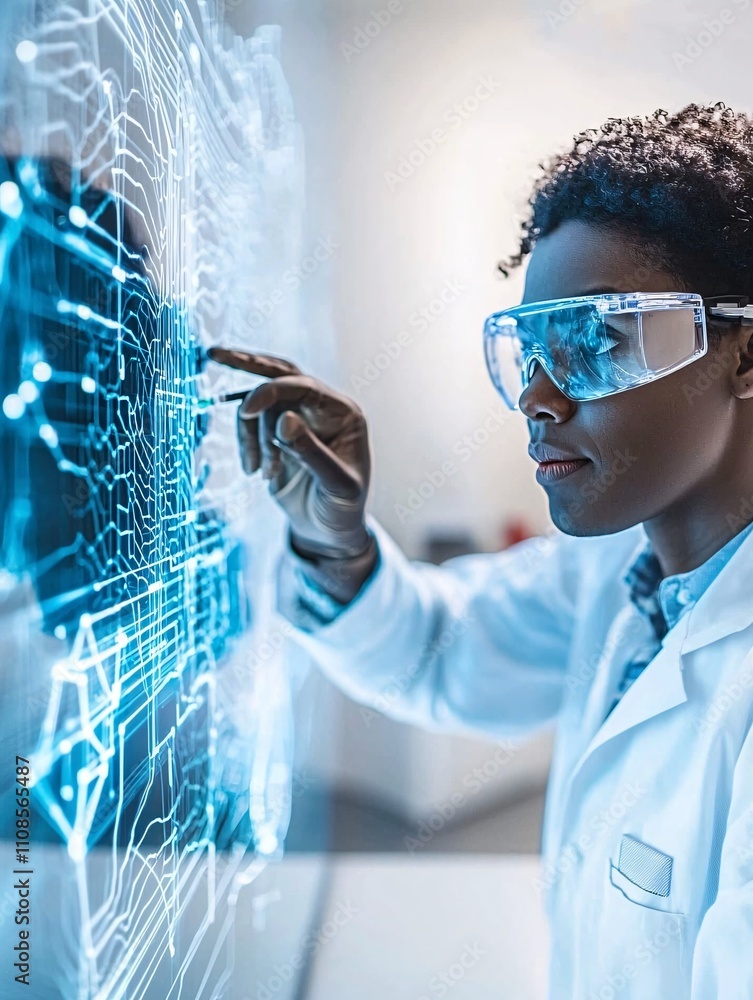 Poster a network engineer analyzing fiber optic signals on a digital interface