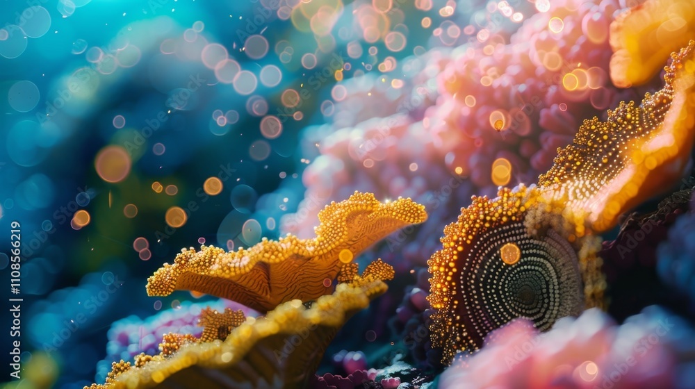 Poster an underwater scene featuring intricate coral structures each formed from different types of crypto 
