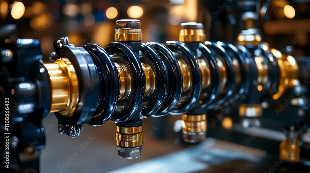 Poster detailed close-up of a precision-engineered mechanical component with shiny metallic finish