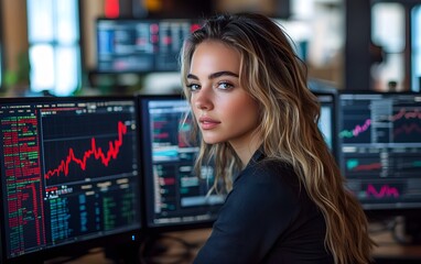 Fototapeta premium Investor and business professional utilizing CRM tools for financial advice in an office setting. Engaging in trading and fintech consultations with a focus on networking and finance,