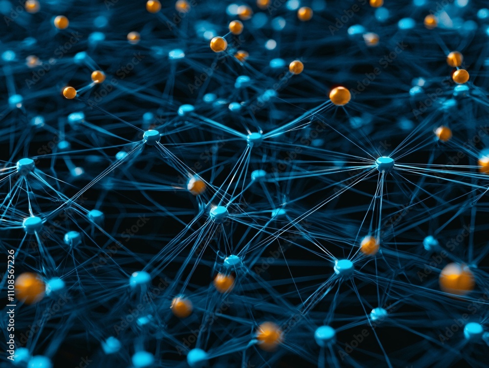 Poster dynamic visualization of a fiber optic data system, with light beams flowing through intricate patte