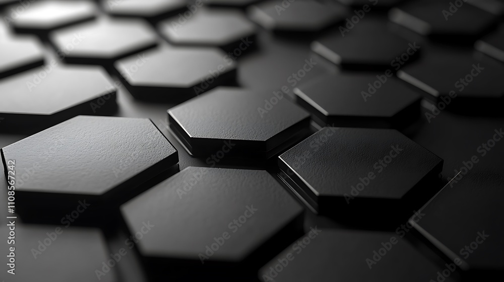 Poster a minimalistic yet striking pattern of interlocking hexagons on a dark surface creating an elegant a