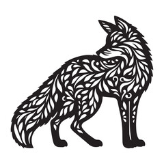 Obraz premium Fox silhouette in bohemian, boho, nature illustration. fox head art, vector illustration. Double exposure with fox and flowers, decorative concept. Poster, card or t-shirt design