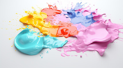 An abstract image featuring elegant, flowing shapes in pastel colors, blending smoothly to create a soothing and visually appealing artistic composition Picture a set of watercolor paints with a brush