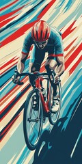 Fototapeta premium Eye-catching poster design of a cyclist riding at full speed, with a motivational quote about endurance.