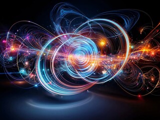 Obraz premium Abstract artistic depiction of fiber optics as a system of innovation and connectivity, glowing with energy