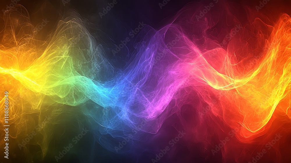 Poster vibrant explosion of intertwined lines in spectrum of colors creating a dynamic and energetic abstra