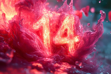 Fiery Valentine number '14' in a glowing fantasy style.