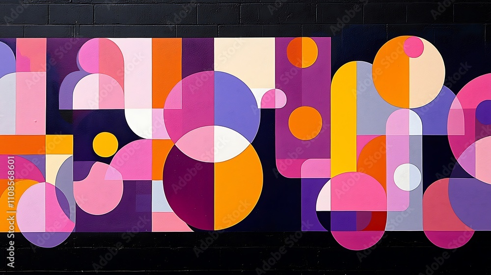 Poster vibrant retro inspired geometric pattern with bold colors and shapes creating a playful and eye-catc