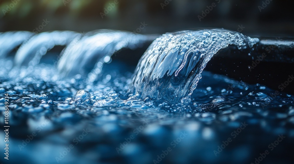 Poster serene flowing water creating bubbles in a tranquil environment