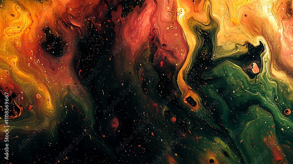 Poster abstract painting with dynamic swirls in vibrant colors creating a mesmerizing effect of fluid movem
