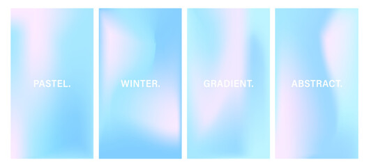 Fototapeta premium Gradient Pastel Winter Background. Cold fluid wave design. Abstract vector illustration. Set of Holiday season Mesh backdrops. Blue, purple and pink colors.