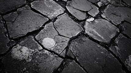 Fototapeta premium Close-up of a cracked asphalt road