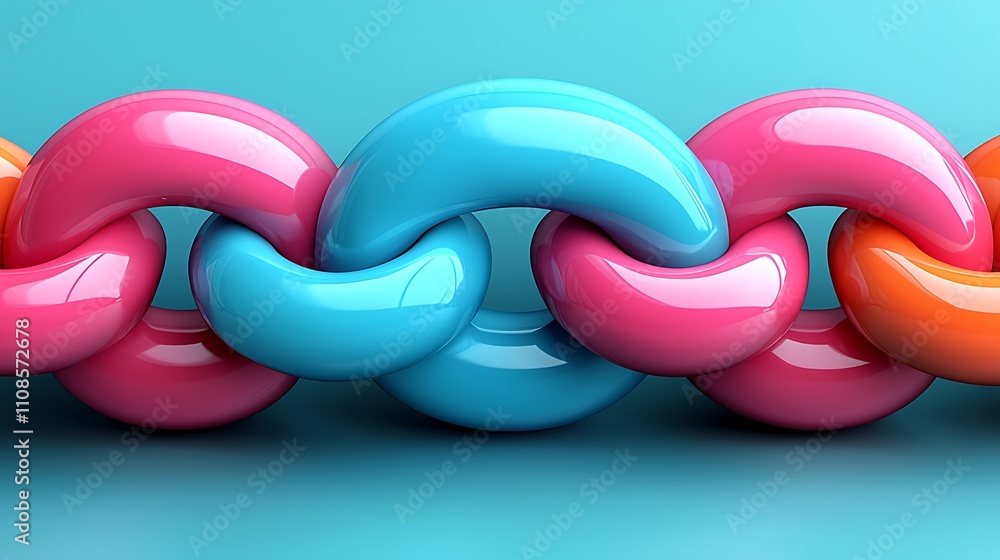 Poster colorful geometric shapes interlocking to create a vibrant and playful chain of curved elements set 