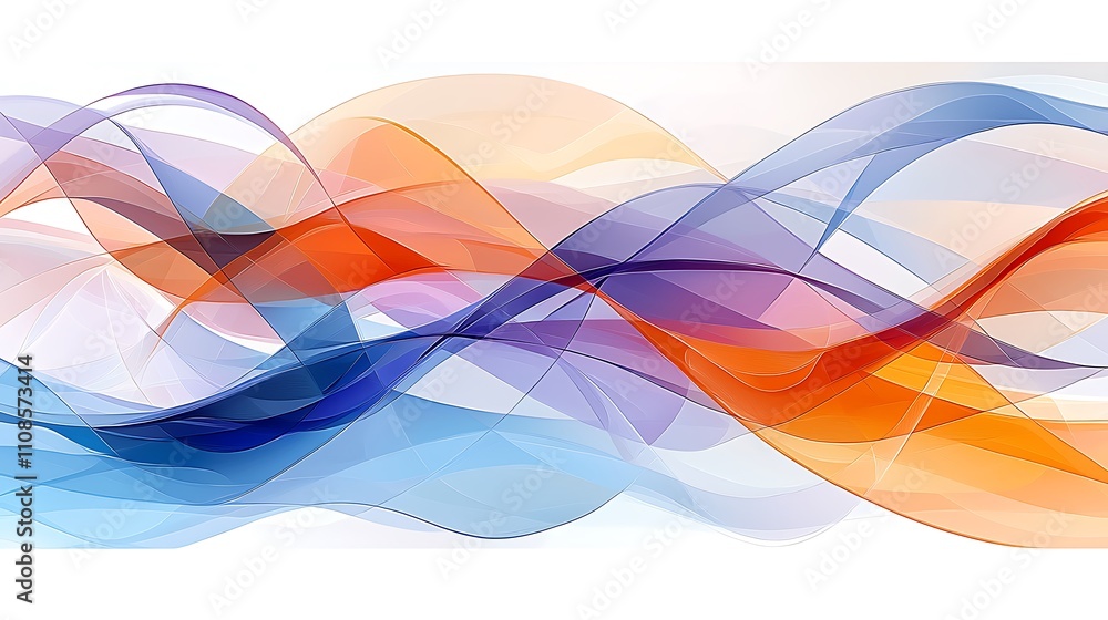 Poster intricate geometric patterns formed by delicate waves in soft colors of blue, red, orange, and purpl
