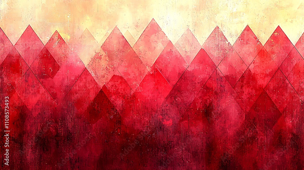 Poster intricate geometric patterns of delicate formations with a gradation of red tones, creating a vibran