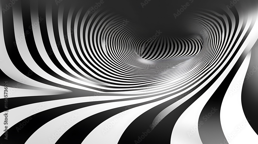 Poster abstract black and white waves in minimalist checkerboard pattern, creating a dynamic sense of movem
