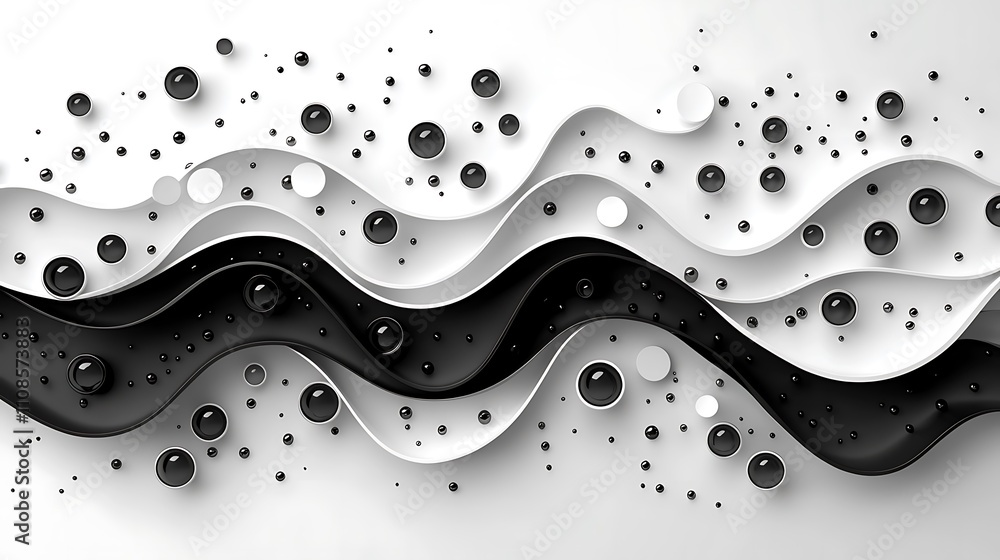 Poster abstract design featuring alternating circles and wavy lines in black and white, emphasizing a minim