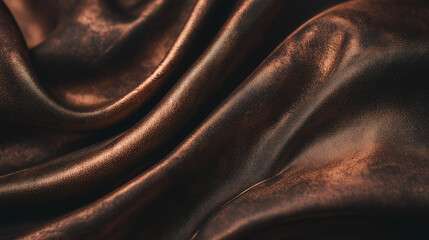Close-up of rich brown leather texture with folds and sheen