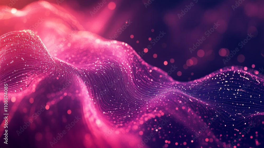 Wall mural abstract 3d technology background with colorful neon waves in dark space - futuristic digital wallpa