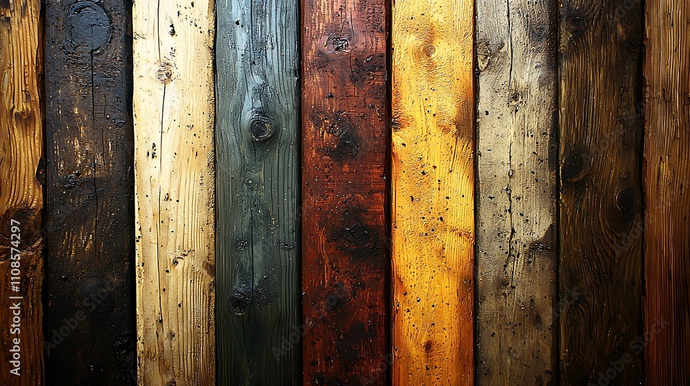 Poster vertical stripes of varying thickness in muted tones of wood textures creating a rustic and aestheti